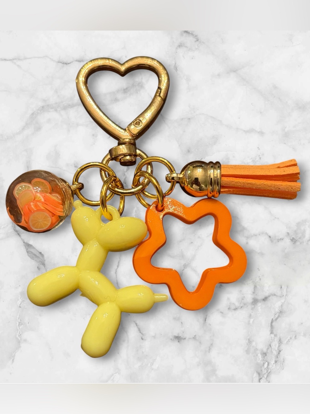 Yellow Balloon Dog & Orange Tassel Keychain 🍊